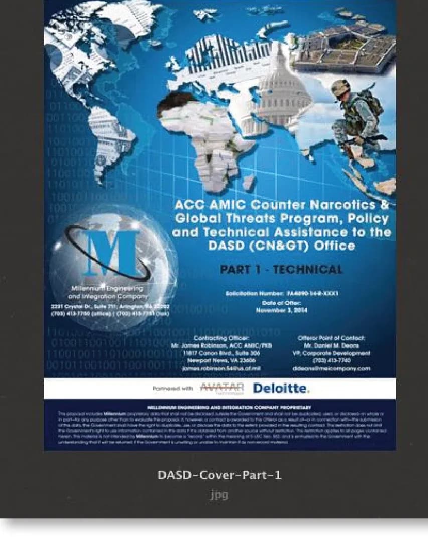 DASD counter-narcotics and global threats proposal cover with world map and military imagery