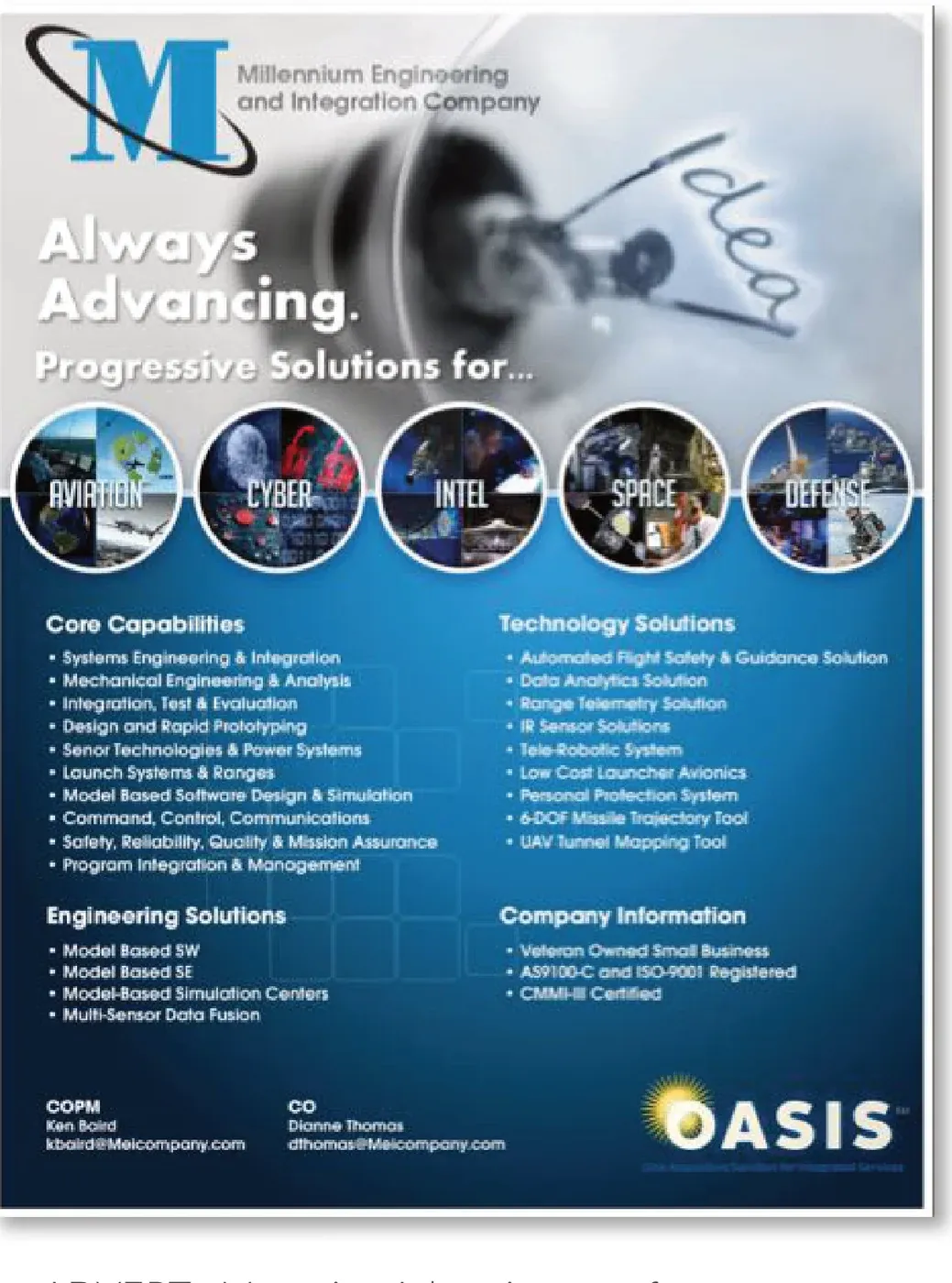 OASIS magazine advertisement listing Millennium's core capabilities and technology solutions